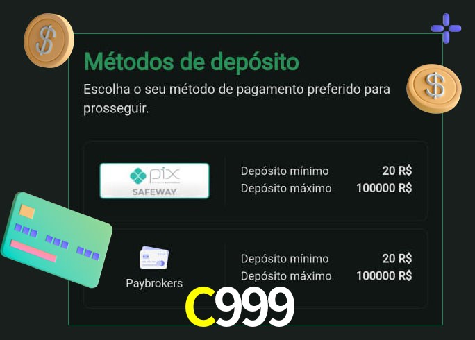 O cassino C999 oferece uma grande variedade de métodos de pagamento